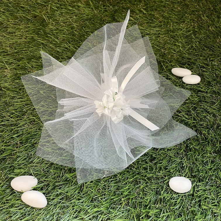 SACCHETTO TULLE BIANCO CON FIORI