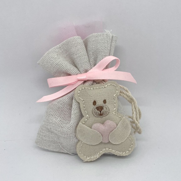 SACCHETTO BEIGE CON ORSO ROSA